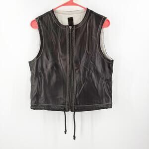 R&R Surplus Leather Vest Size Medium Womens Black/Brown Gray Cinch Waist Soft